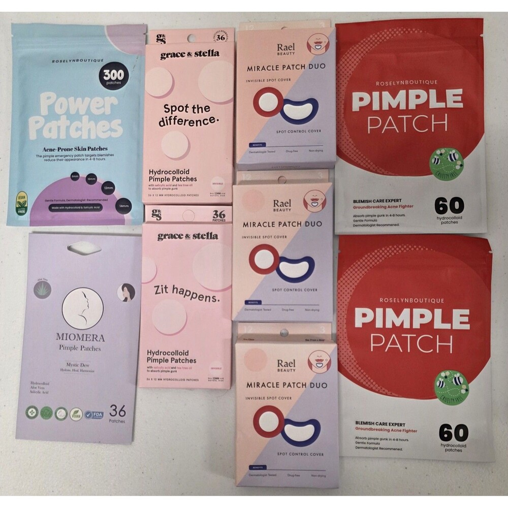 9 Packs Of Various Hydrocolloid Pimple Patches Grace & Stella, Rael & More - NEW